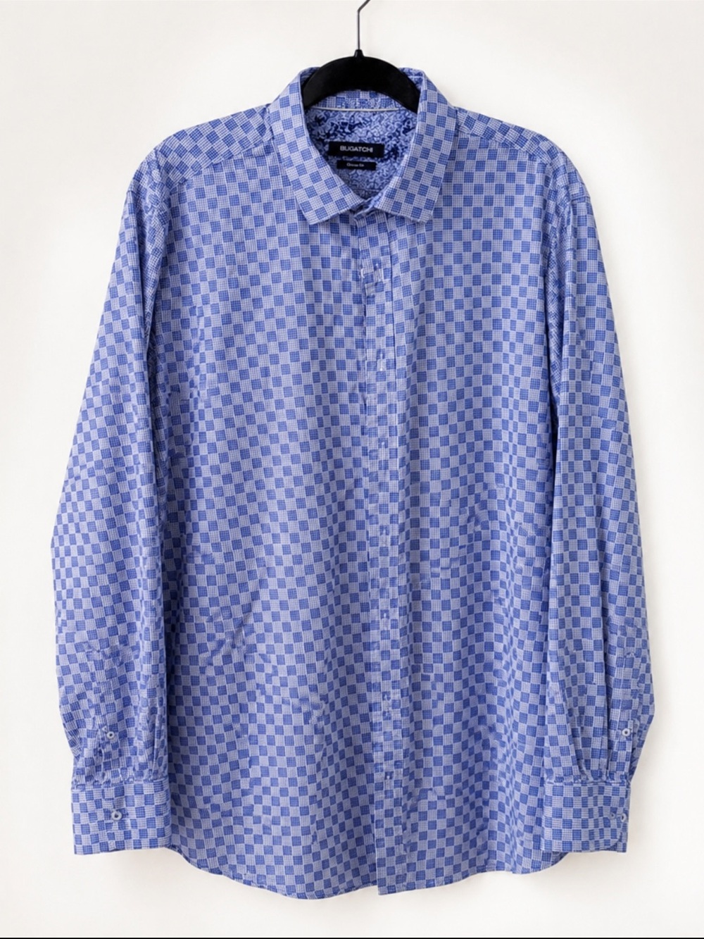 Bugatchi Blue and White Checkered Men's Shirt